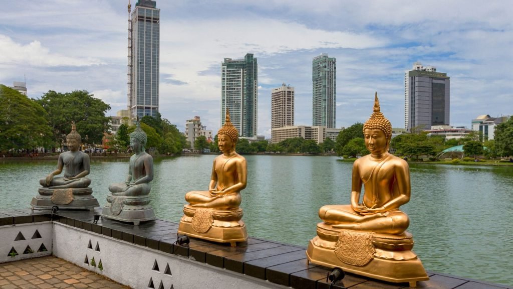 Colombo Skyline Beira Lake Buddha Statues